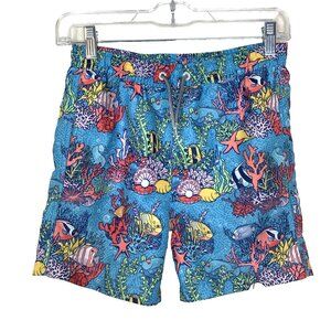 Boardies Boys 9 10 Swim Trunks Blue Fish Underwater Board Shorts Lined Colorful